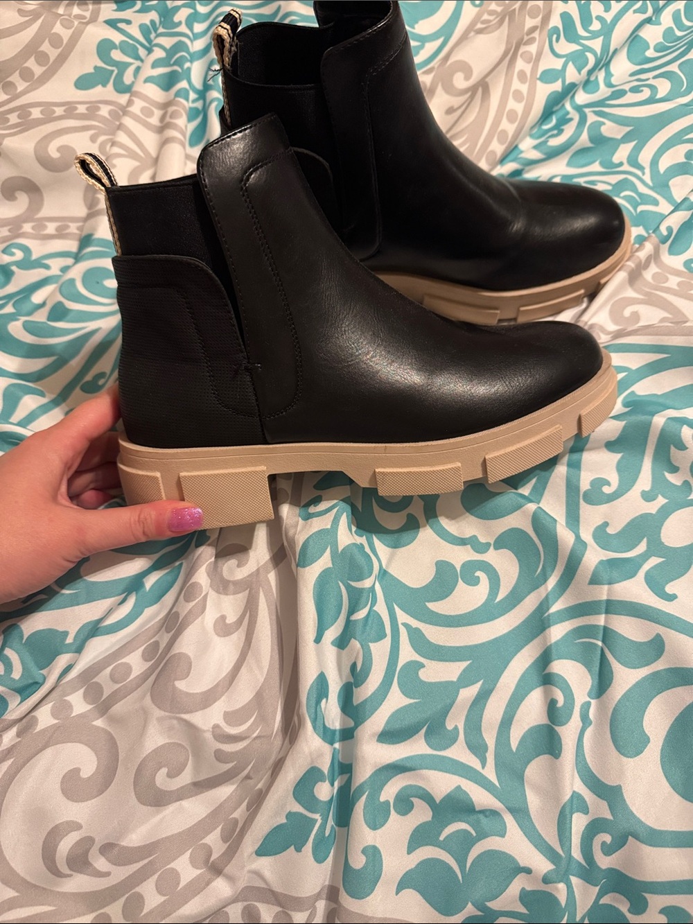 Black Chelsea Boot with Chunky Tan Sole - Women Shoes
